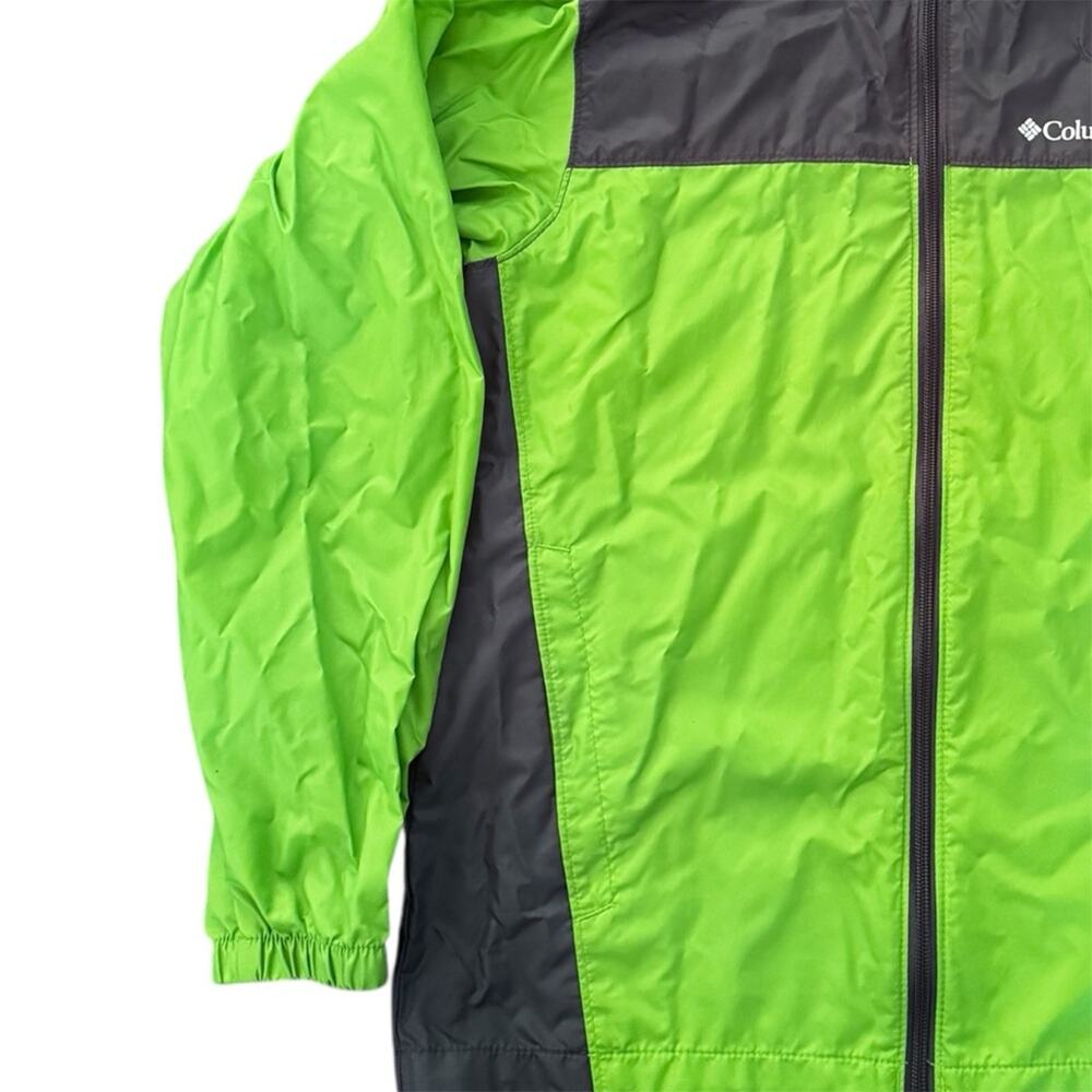 Columbia Kids’ Lime Green Charcoal Hooded Lightweight Jacket Wind Rain L 14/16 - Picture 5 of 9